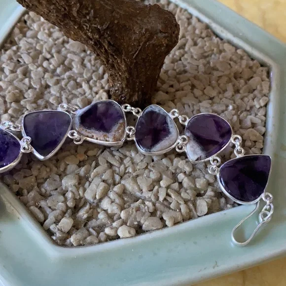 Vintage 925 natural amethyst bracelet - Picture 3 of 7